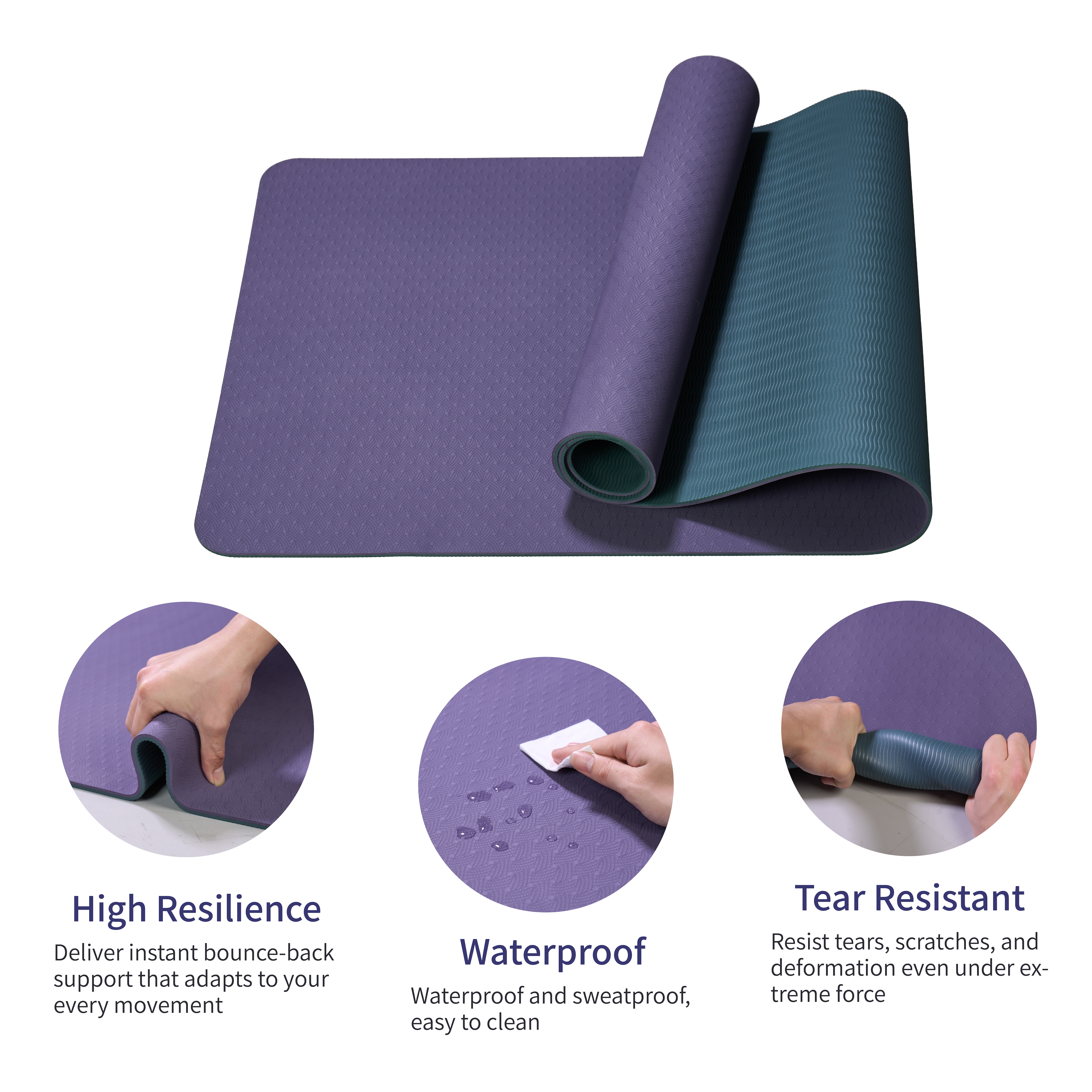 Yoga Mat, Exercise Yoga Mat With Non-Slip Design, Professional TPE Exericise Mat, 72" X 24" Multi-Purpose Workout Mat For Women, Pilates Fitness And Floor Exercises_voghion.com